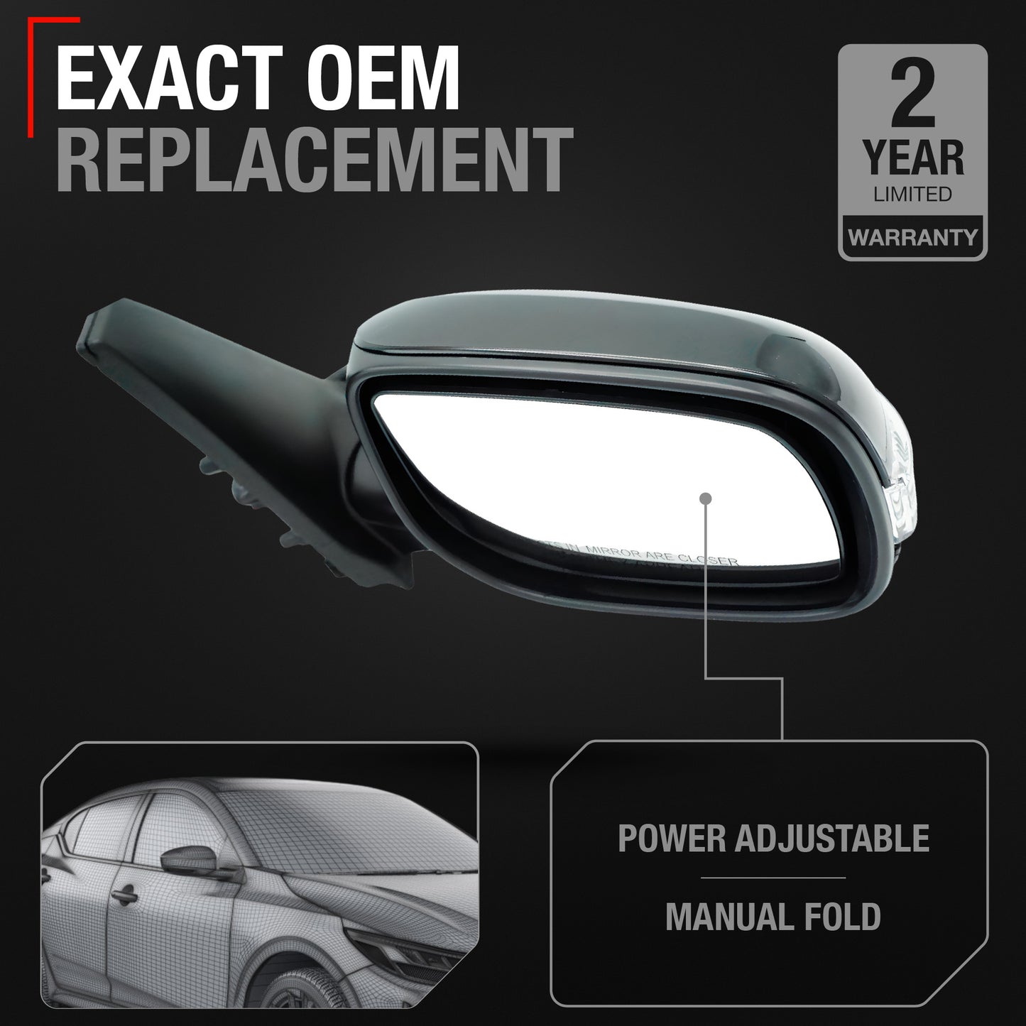 Passenger Side Power Side View Mirror with Integrated Turn Signal - Compatible with 2008-2015 Scion xB - Power Adjust, Turn Signal, Manual Folding - Paintable Smooth Housing - OEM 8791012D50