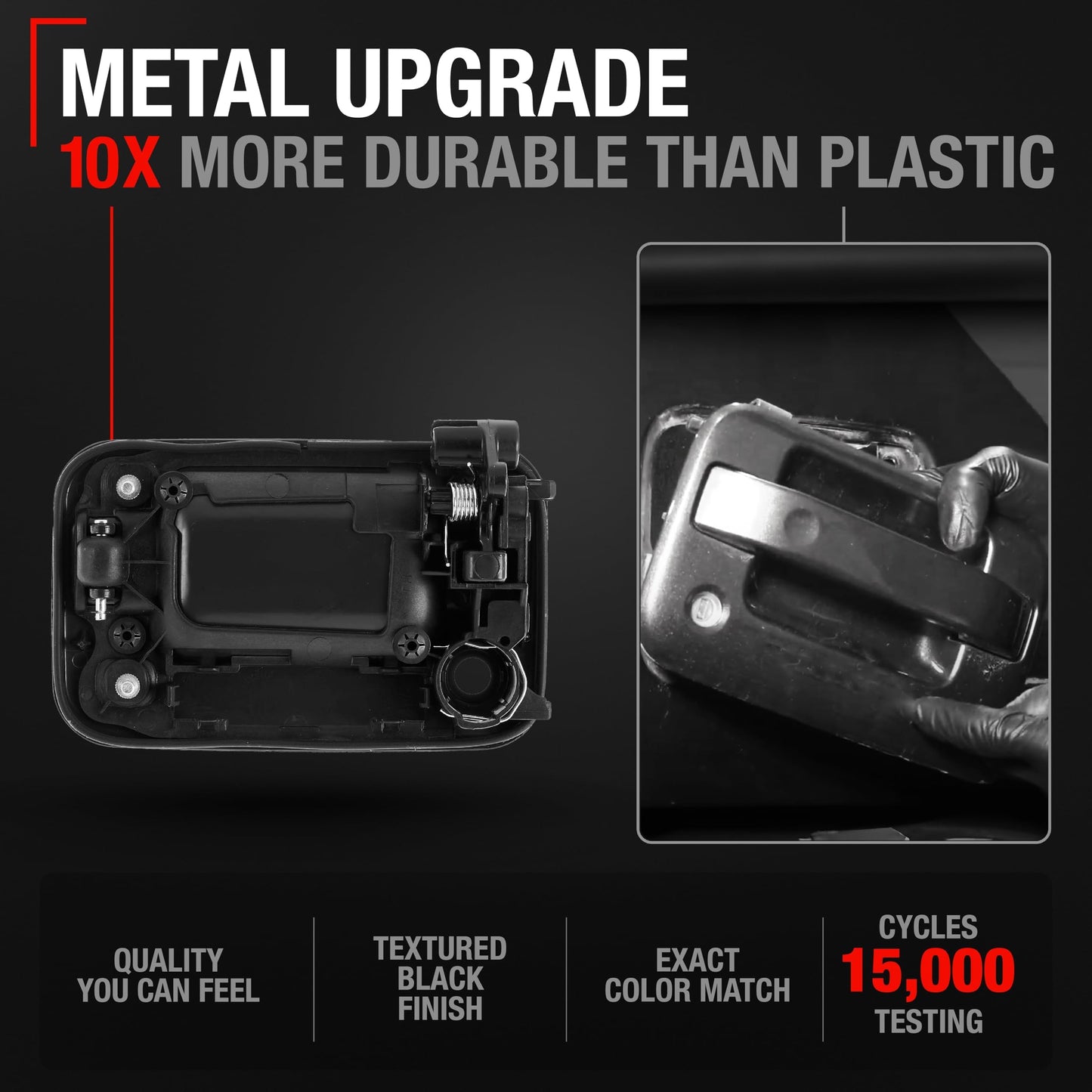 2004-2008 Ford F-150 Lobo Lincoln Mark LT Exterior Front Passenger Door Handle, Upgraded Metal - Textured Black with Keyhole - Front Passenger Side Handle