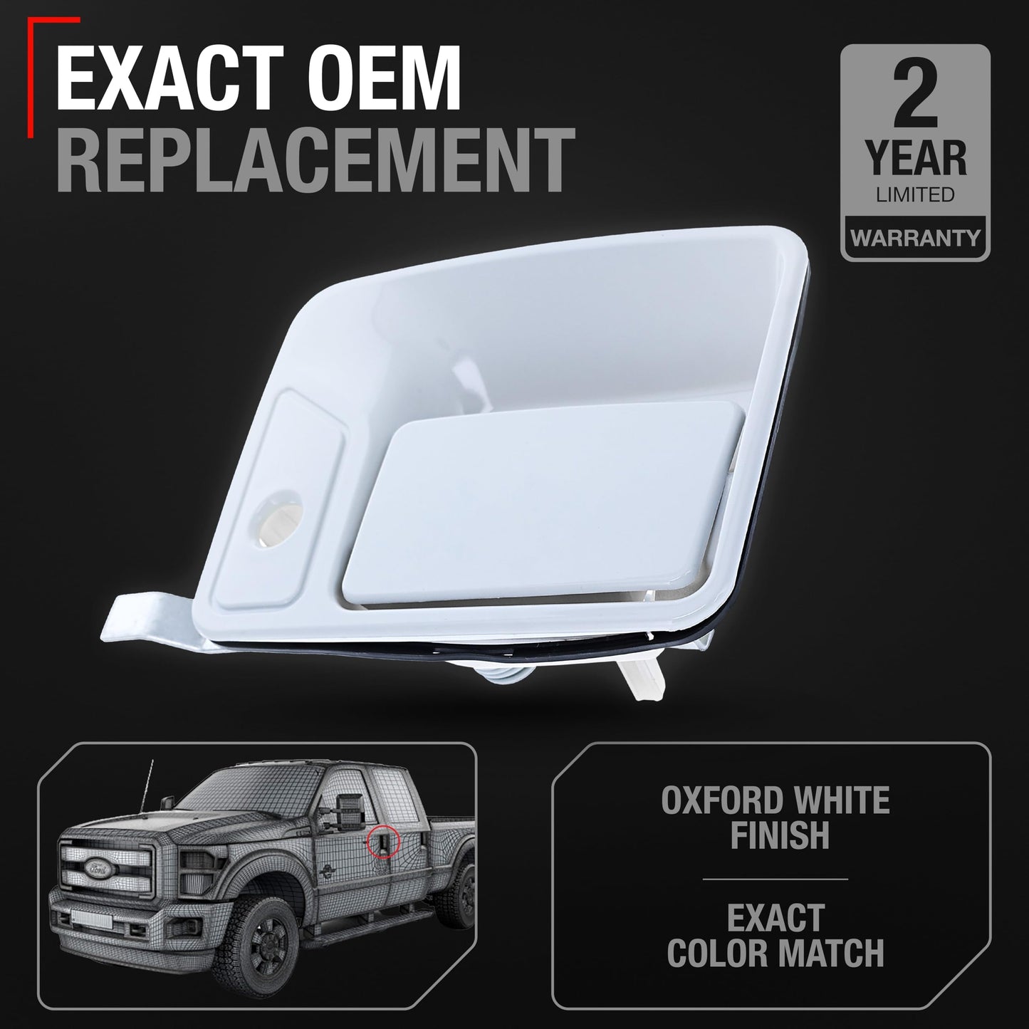 Ford F-250 Exterior Door Handle, Front Driver Side - Oxford White - Front Driver Door Handle