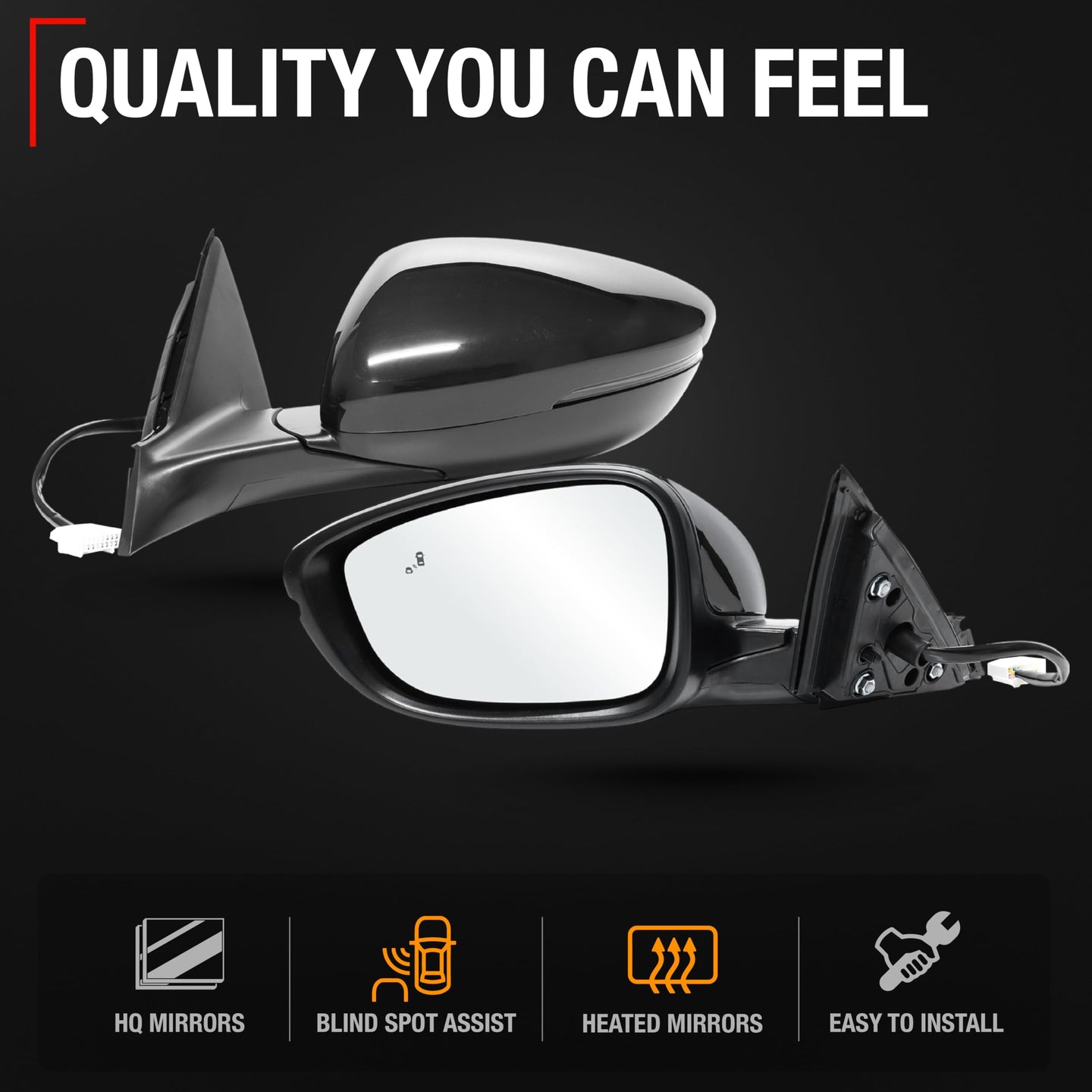 2018-2022 Honda Accord Driver Side Mirror Replacement Powered Manual Fold Heated Turn Signal Flat Glass Smooth Black - Driver Side Mirror