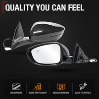 2018-2022 Honda Accord Driver Side Mirror Replacement Powered Manual Fold Heated Turn Signal Flat Glass Smooth Black - Driver Side Mirror