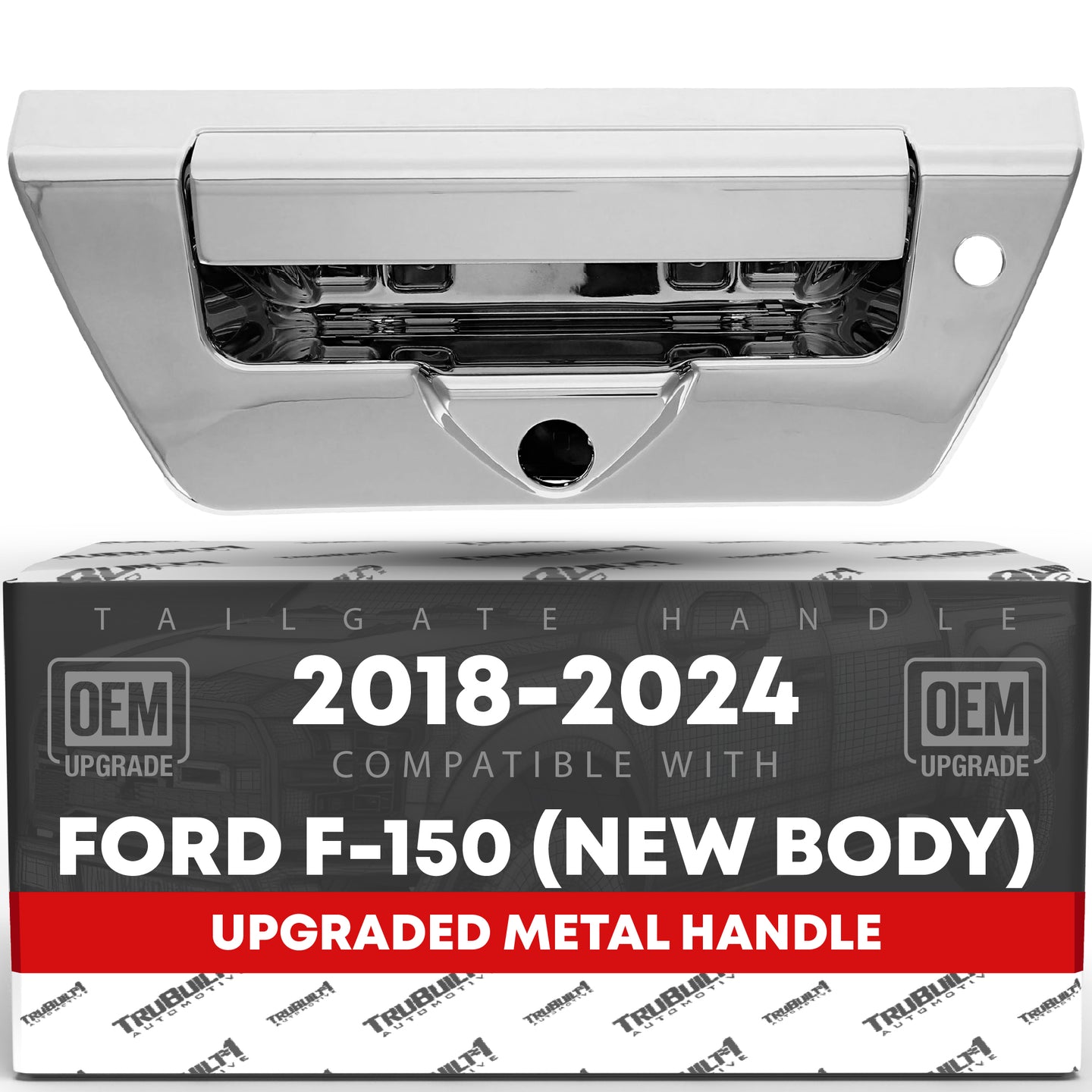 2018-2024 Ford F-150 Tailgate Handle Latch Replacement, Upgraded Metal - All Chrome with Keyhole and Camera Hole - Chrome Tailgate Handle