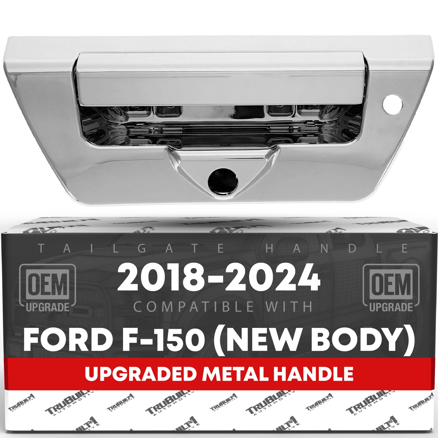 2018-2024 Ford F-150 Tailgate Handle Latch Replacement, Upgraded Metal - All Chrome with Keyhole and Camera Hole - Chrome Tailgate Handle