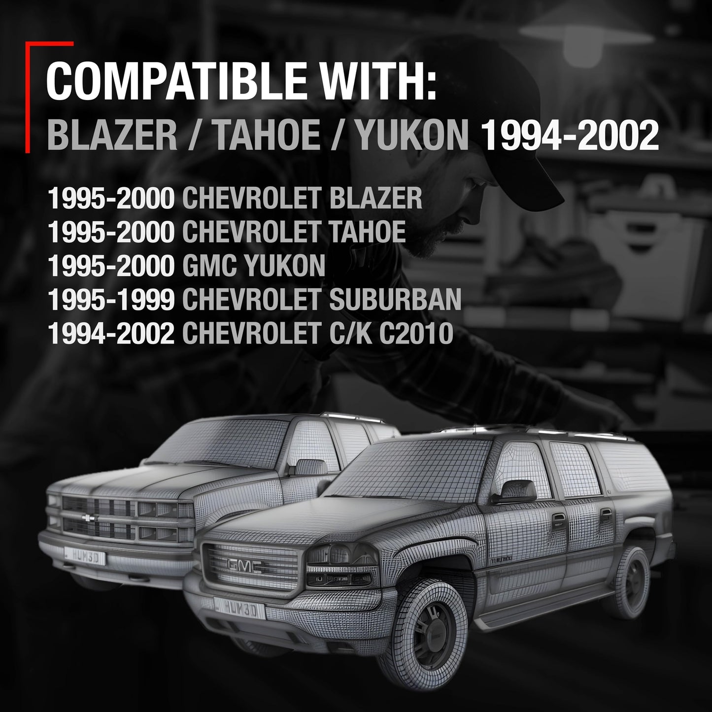 1995-2000 Chevrolet GMC C/K 1500 2500 3500 Suburban Blazer Tahoe Yukon Exterior Front Driver and Passenger Door Handle Upgraded Metal - Textured Black - All-Metal Right + Left Handle