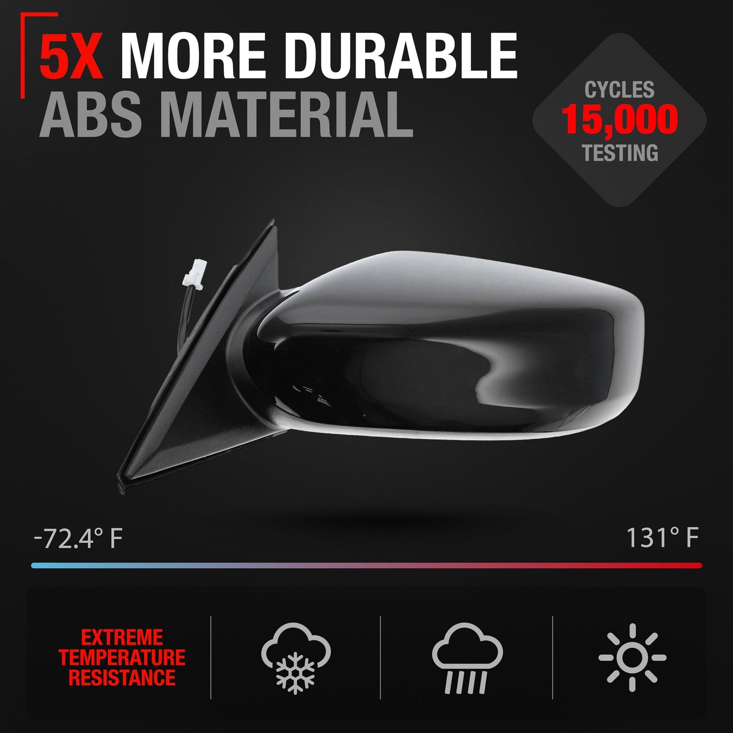 2013-2018 Nissan Altima Sedan Driver Side Mirror Replacement - Power Adjustment Non-Foldable Flat Glass Black Cover - Driver Side Mirror