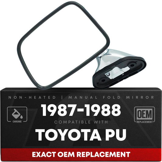 1987-1988 Toyota Pickup Driver Side Mirror Manual Non-Heated Manual Fold Chrome Smooth