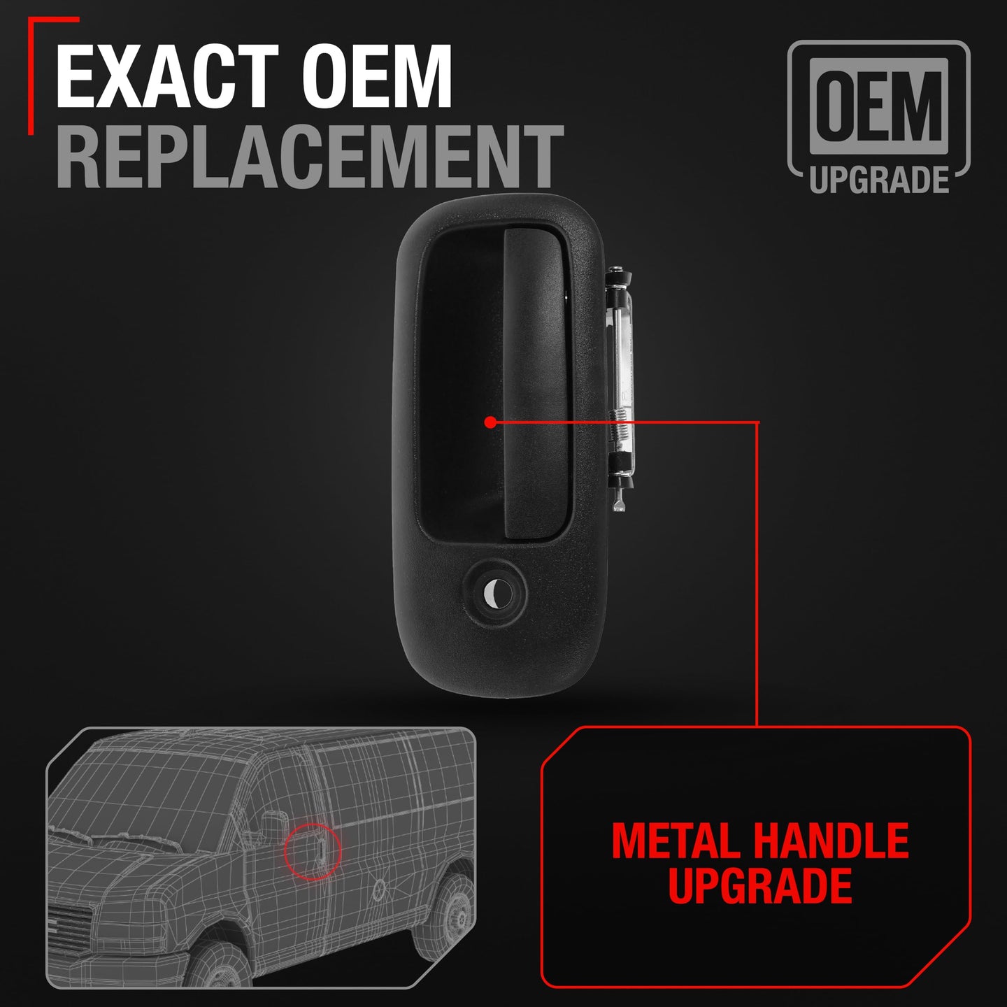 Exterior Front Driver Door Handle, Upgraded Metal - Compatible with 2010-2014 Chevrolet Express GMC Savana 1500, 10-20 Express 2500 3500 - Textured Black w/ Keyhole - OEM 25989398-MT, 25989398, 97745 - Front Driver Side Handle