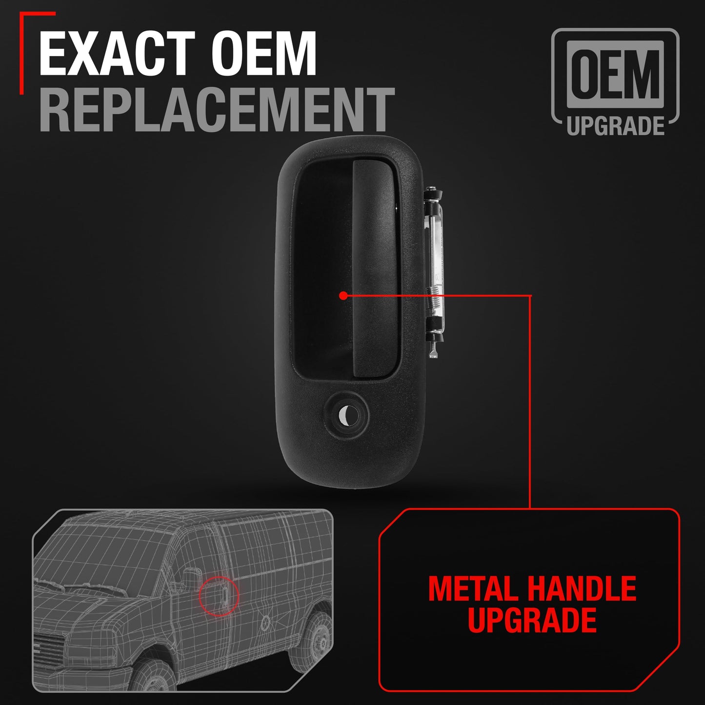 Exterior Front Driver Door Handle, Upgraded Metal - Compatible with 2010-2014 Chevrolet Express GMC Savana 1500, 10-20 Express 2500 3500 - Textured Black w/ Keyhole - OEM 25989398-MT, 25989398, 97745 - Front Driver Side Handle