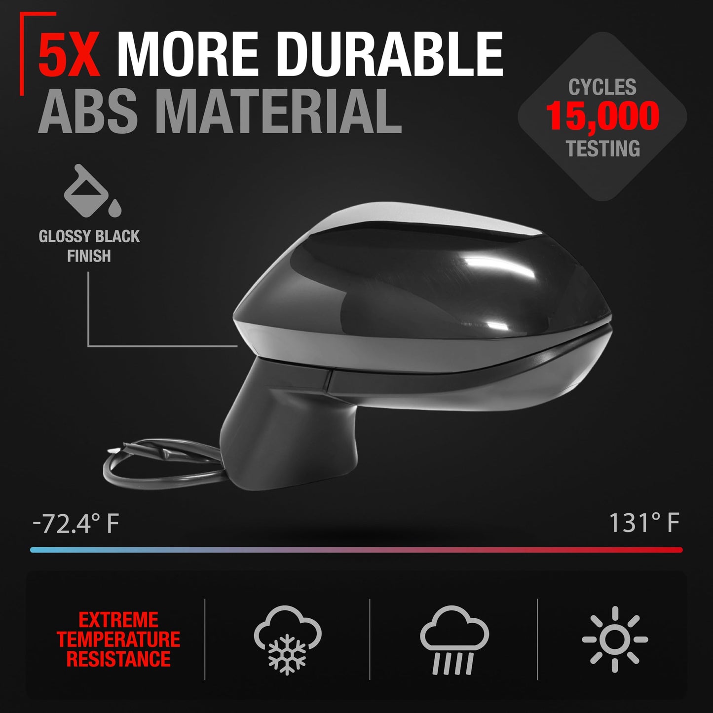 2020-2022 Toyota Corolla Driver Side Mirror Replacement Powered Manual Fold Heated Flat Glass Smooth Black - Driver Side Mirror