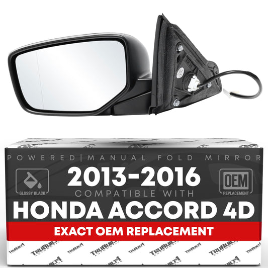 Honda Accord 4D Driver Mirror - Manual Fold, Aspherical Glass, Power Adjust, Smooth Black Replacement - Driver Side Mirror