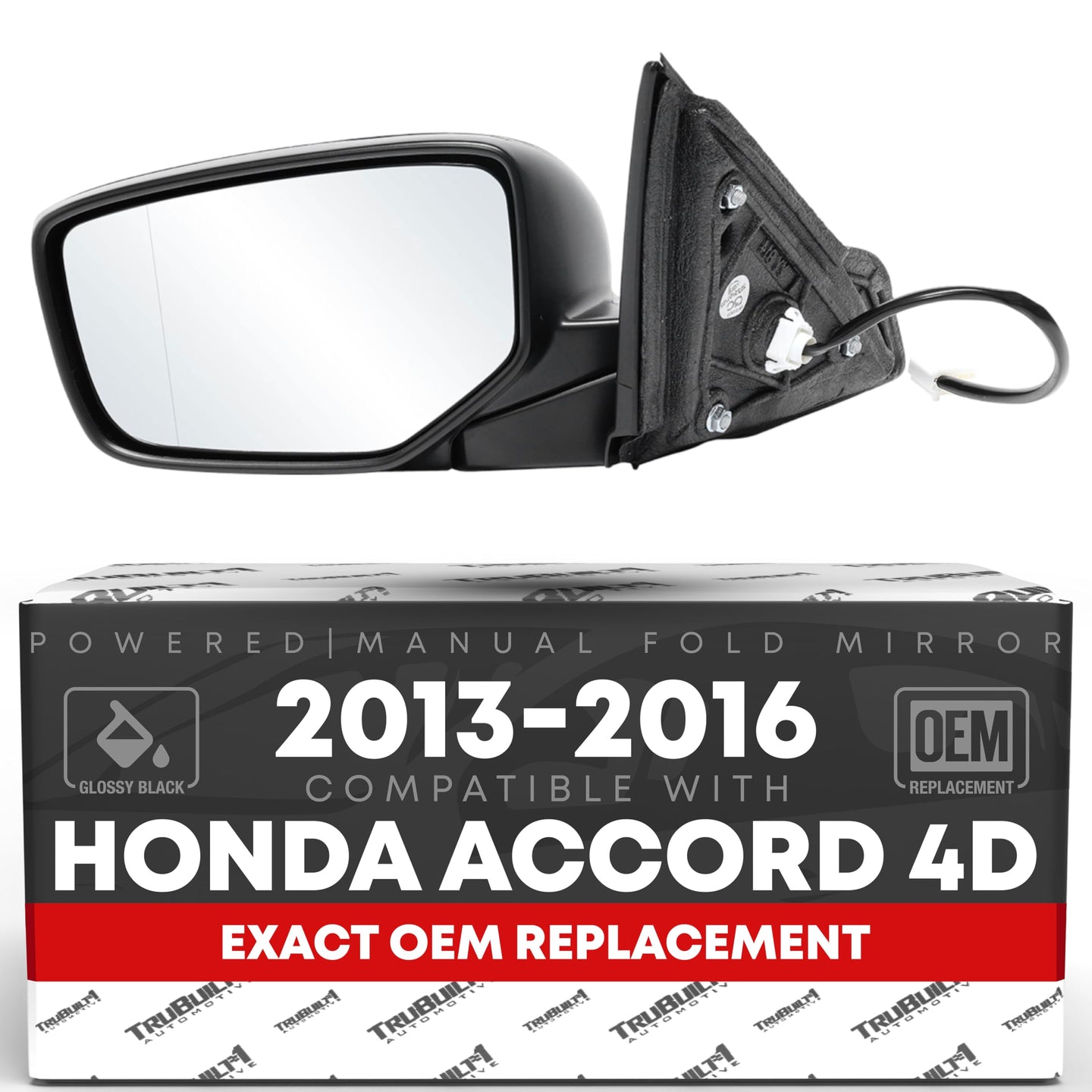 2018-2024 Toyota Camry Passenger Side Mirror Replacement - Powered Adjustment, Manual Folding, Convex Glass - Black - Driver Side Mirror