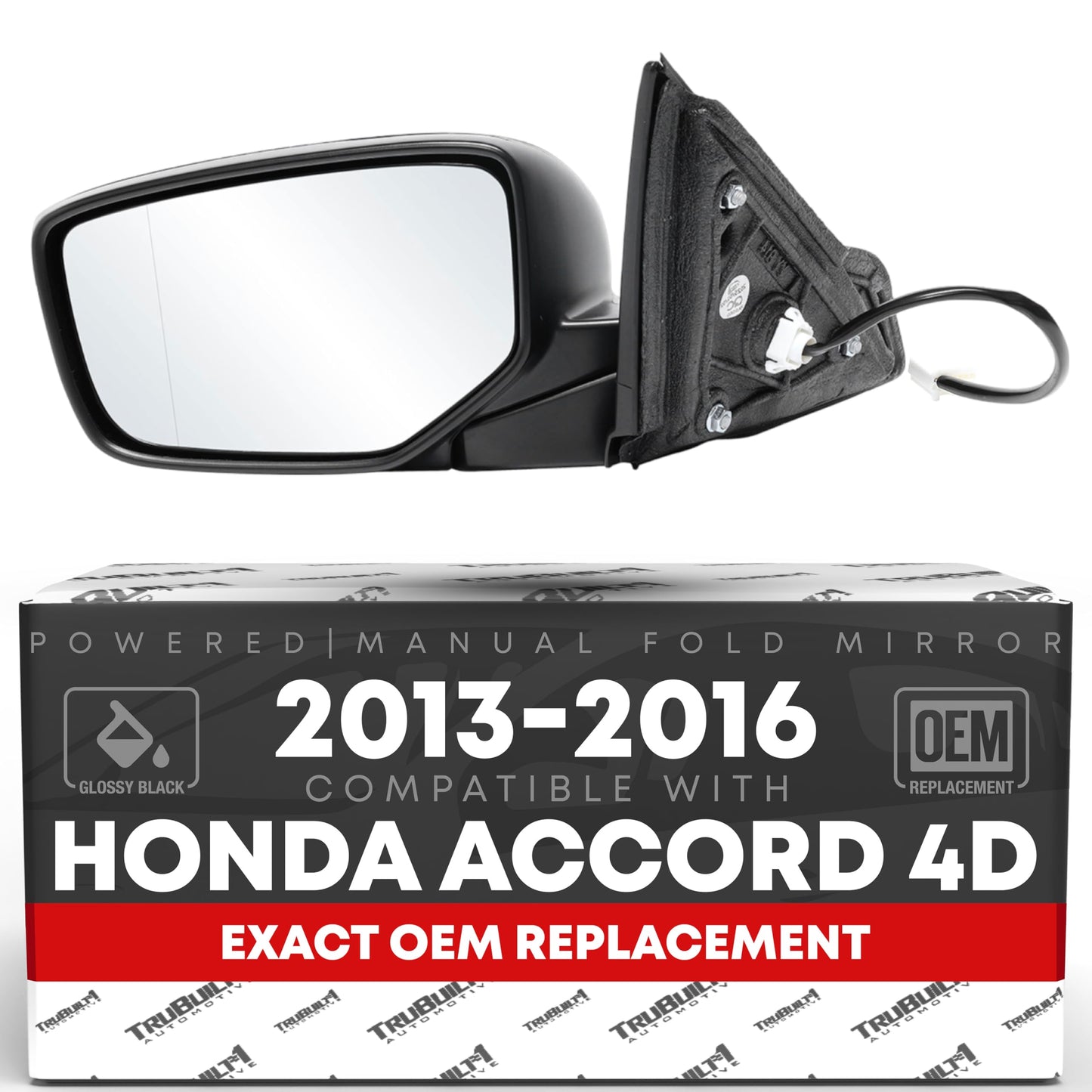 2018-2024 Toyota Camry Passenger Side Mirror Replacement - Powered Adjustment, Manual Folding, Convex Glass - Black - Driver Side Mirror