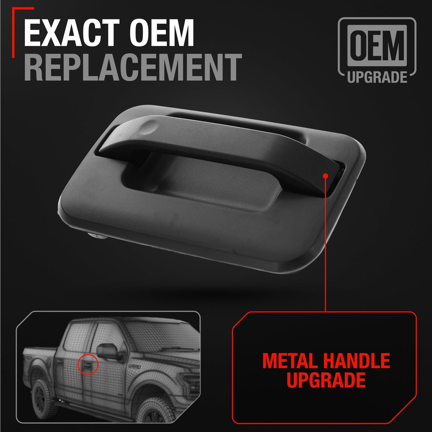 2004-2008 Ford F-150 Lincoln Mark LT Exterior Front Passenger Door Handle, Upgraded Metal - Textured Black - Front Passenger Side Handle