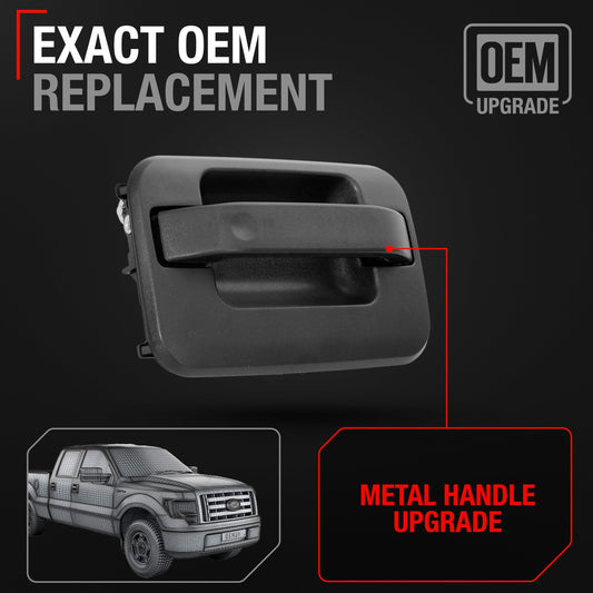 T1A Exterior Front/Rear Passenger Door Handle, Upgraded Metal - Compatible with 2009-2014 Ford F-150, 09-14 Ford Lobo, 10-14 Lincoln Mark LT (Mexico) - Textured Black - OEM CL3Z-1522404-AA-MT, 97675 - Front or Rear Passenger Side Handle