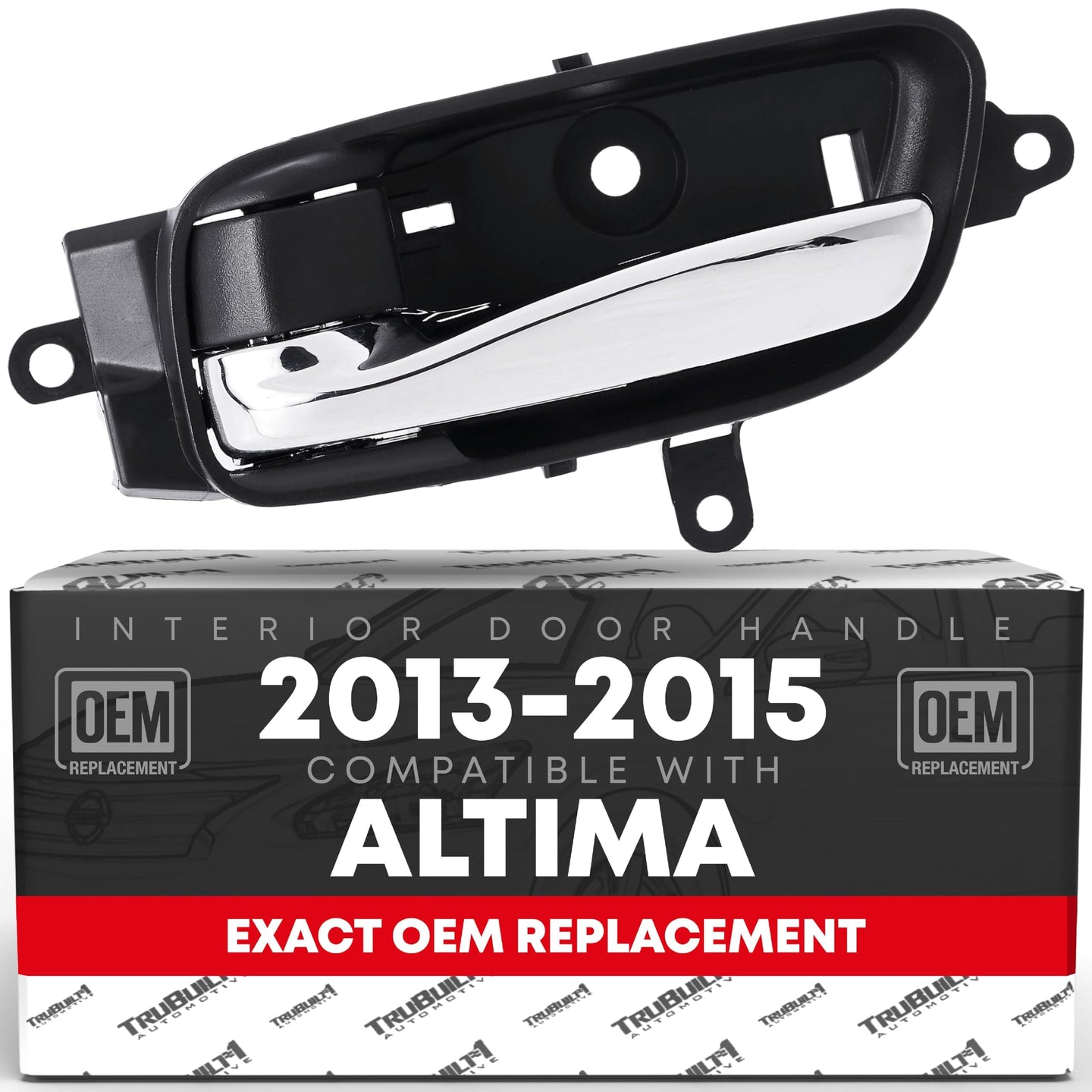 2013-2015 Nissan Altima Interior Front or Rear Driver Door Handle Replacement - Modern Chrome Lever and Black Knob Plastic - Driver Door Handle