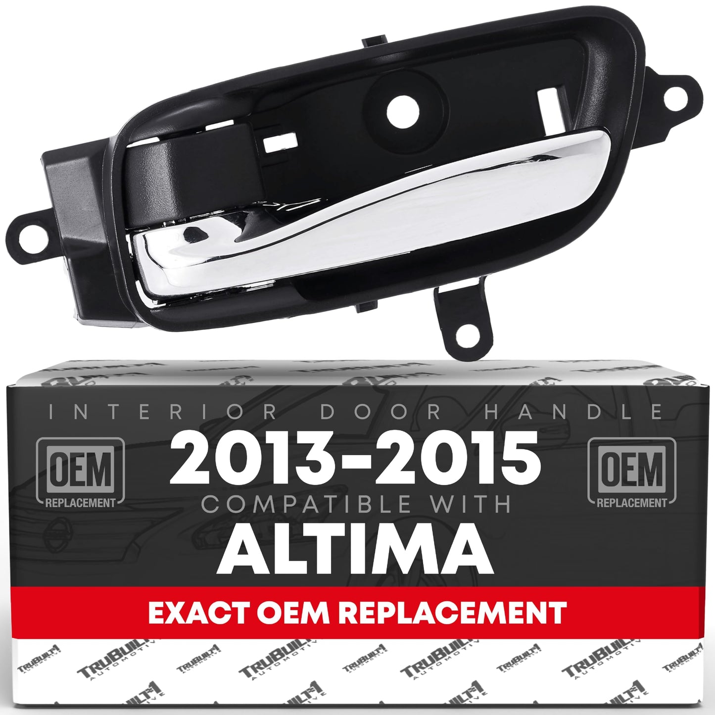 2013-2015 Nissan Altima Interior Front or Rear Driver Door Handle Replacement - Modern Chrome Lever and Black Knob Plastic - Driver Door Handle