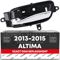 2013-2015 Nissan Altima Interior Front or Rear Driver Door Handle Replacement - Modern Chrome Lever and Black Knob Plastic - Driver Door Handle