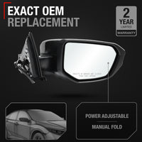 Honda Civic Side Mirror Replacement, Passenger Side - Power Adjust, Manual Fold, Convex Glass, Smooth Black Housing - Passenger Side Mirror