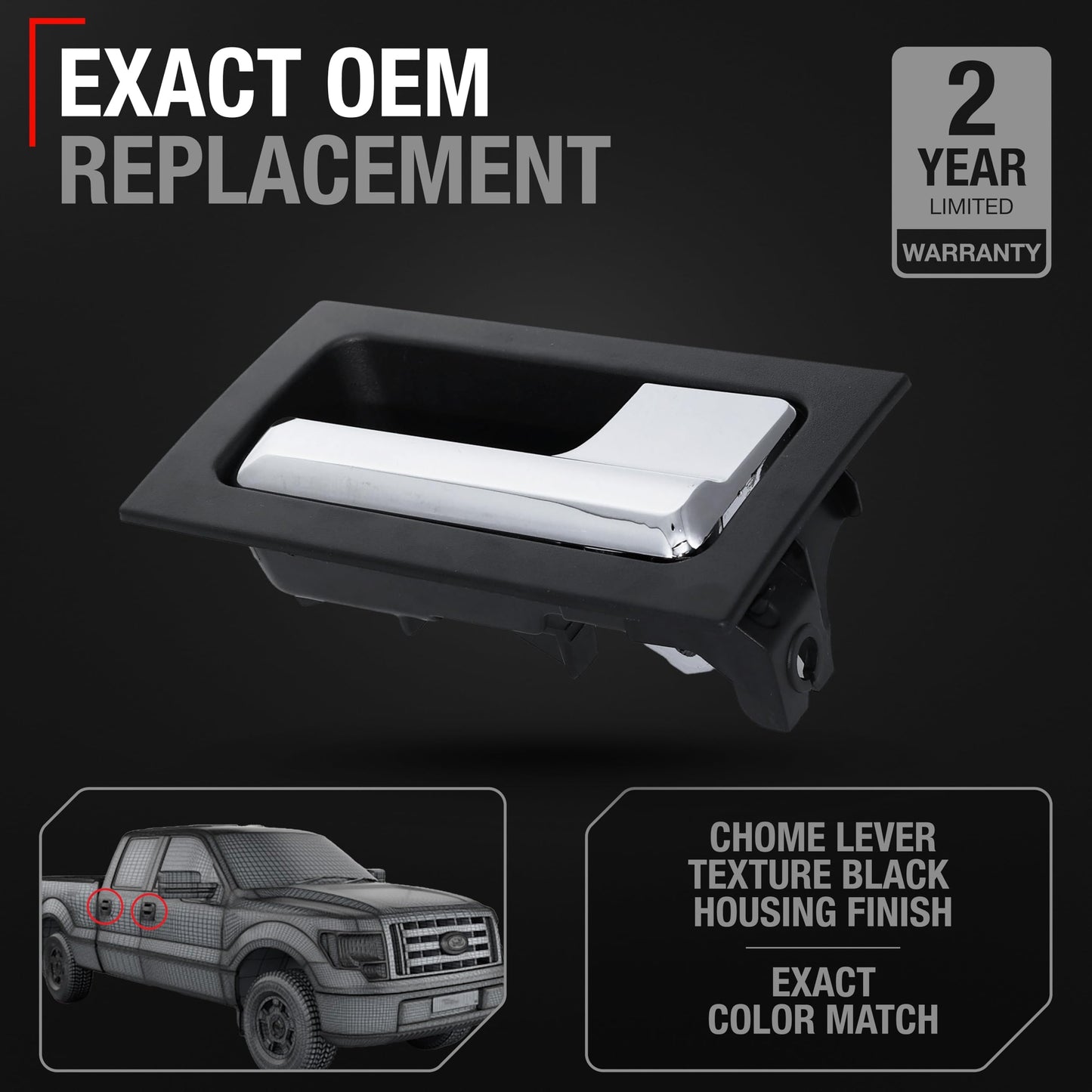 2009-2014 Ford F-150 Interior Front/Rear Passenger Door Handle - Chrome, Black - Passenger Side - Black/Chrome Handle