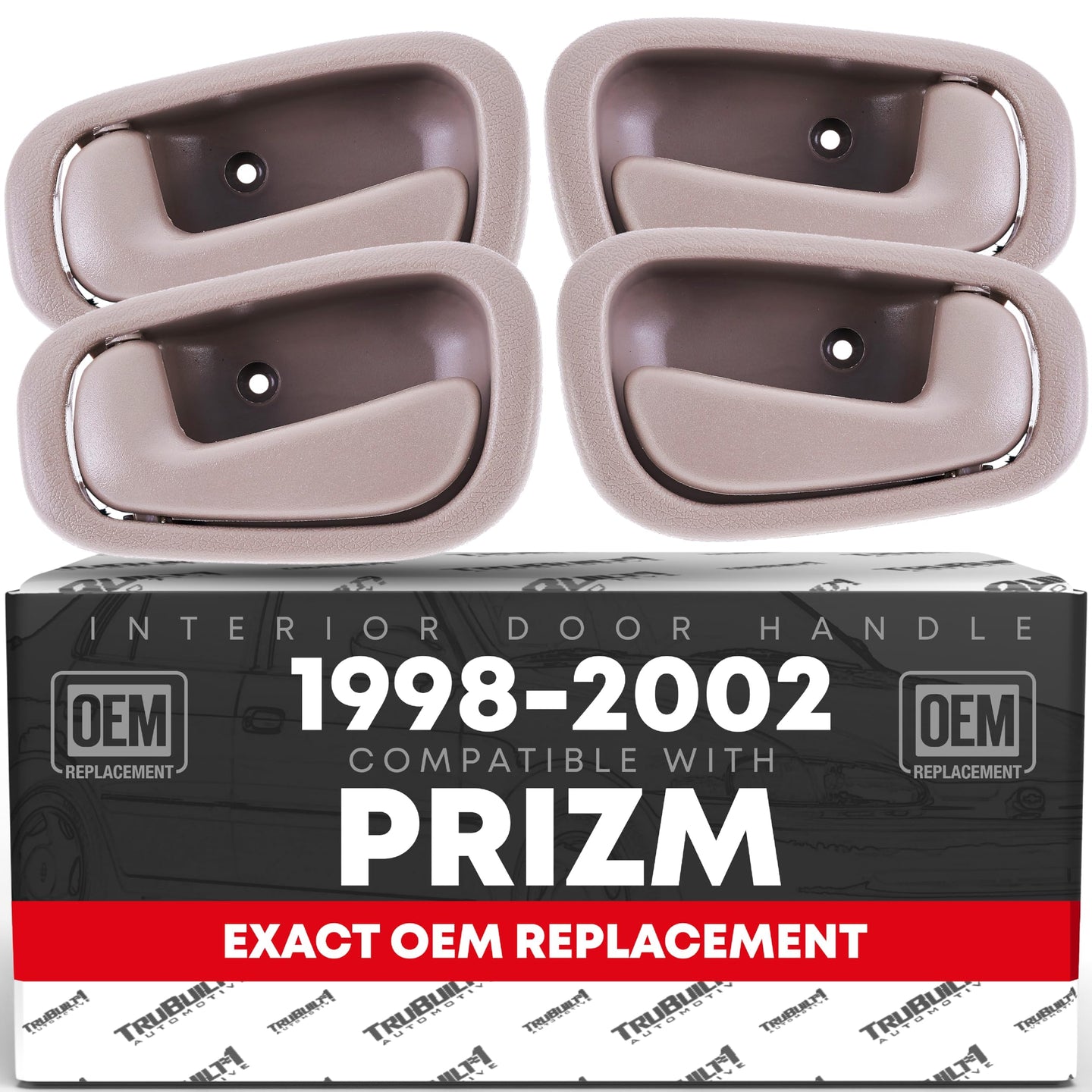 Interior Front/Rear Driver & Passenger Door Handle 4-Piece Set - Compatible with 1998-2002 Toyota Corolla, 98-02 Chevrolet Prizm - Beige - OEM 79500, 80890, 69206-02050-E0, 79501, 80889, 6920502050E0 - 4-Piece Set - Beige