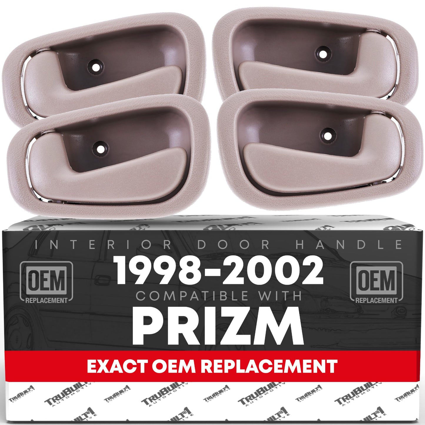 Interior Front/Rear Driver & Passenger Door Handle 4-Piece Set - Compatible with 1998-2002 Toyota Corolla, 98-02 Chevrolet Prizm - Beige - OEM 79500, 80890, 69206-02050-E0, 79501, 80889, 6920502050E0 - 4-Piece Set - Beige