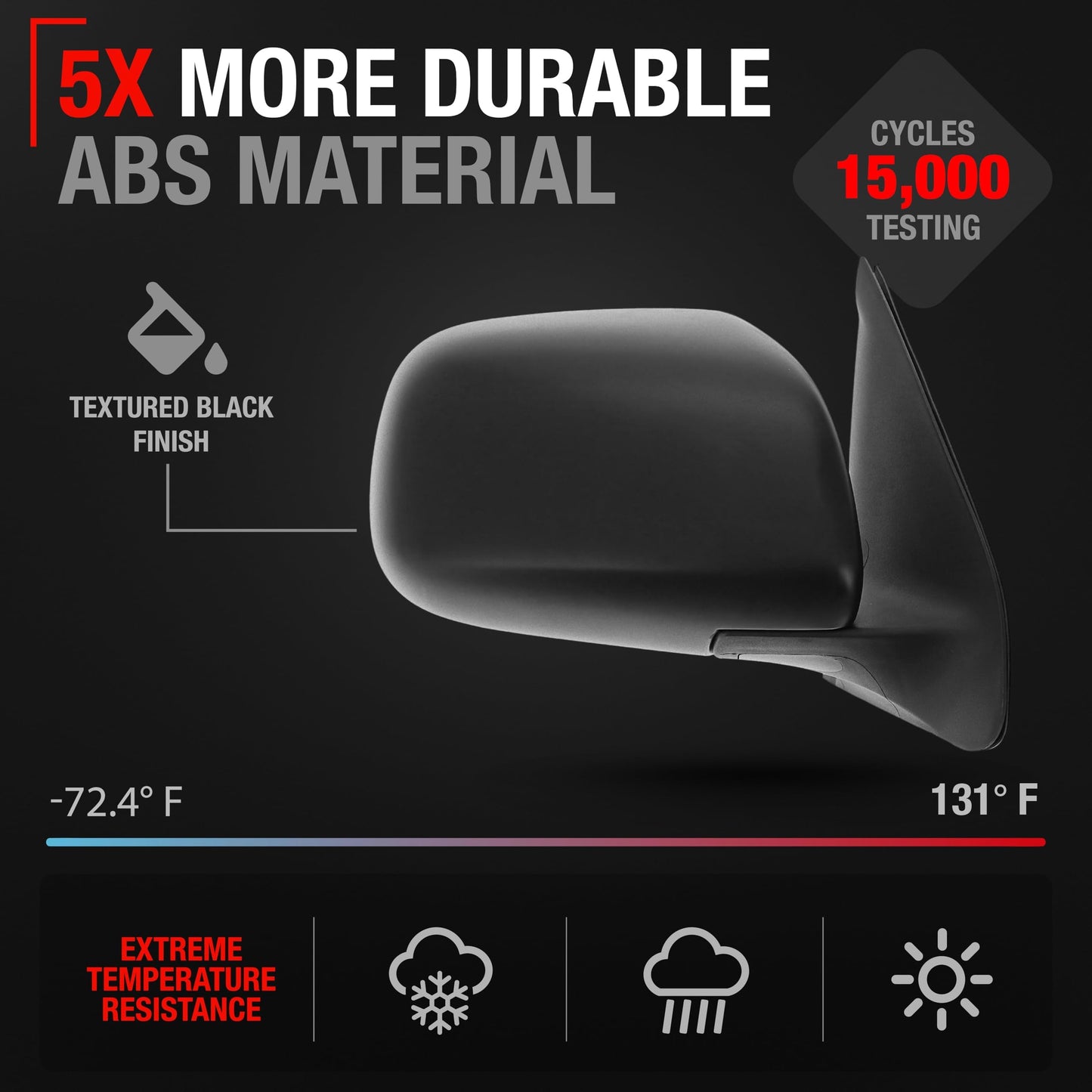 2005-2011 Toyota Tacoma Passenger Side Mirror Replacement - Manual Adjustment Manual Folding Convex Glass with English Warning Textured Black - Passenger Side Mirror