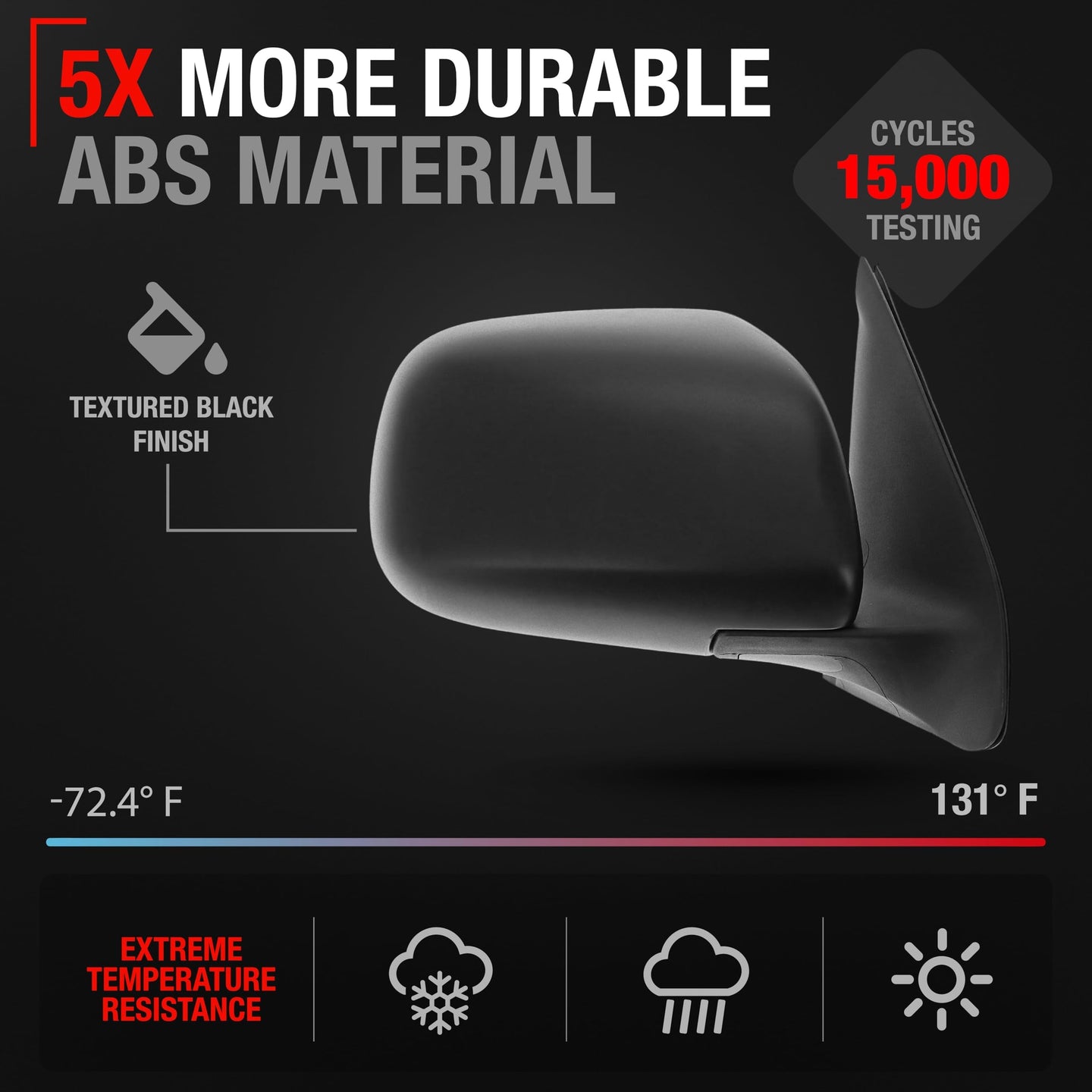 2005-2011 Toyota Tacoma Passenger Side Mirror Replacement - Manual Adjustment Manual Folding Convex Glass with English Warning Textured Black - Passenger Side Mirror