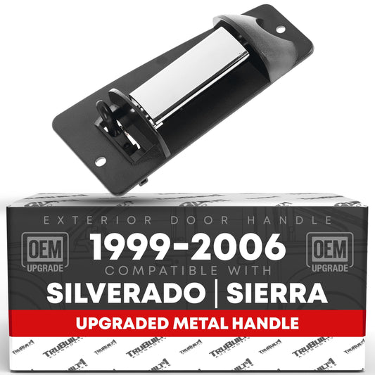 T1A Extended Cab Rear Passenger Door Handle, Upgraded Metal - Compatible with 1999-2006 Chevrolet Silverado 1500 2500 3500 HD; 99-06 GMC Sierra 1500 2500 3500 HD - Chrome, Black - OEM 15758171, 79107 - Rear Passenger Side Handle