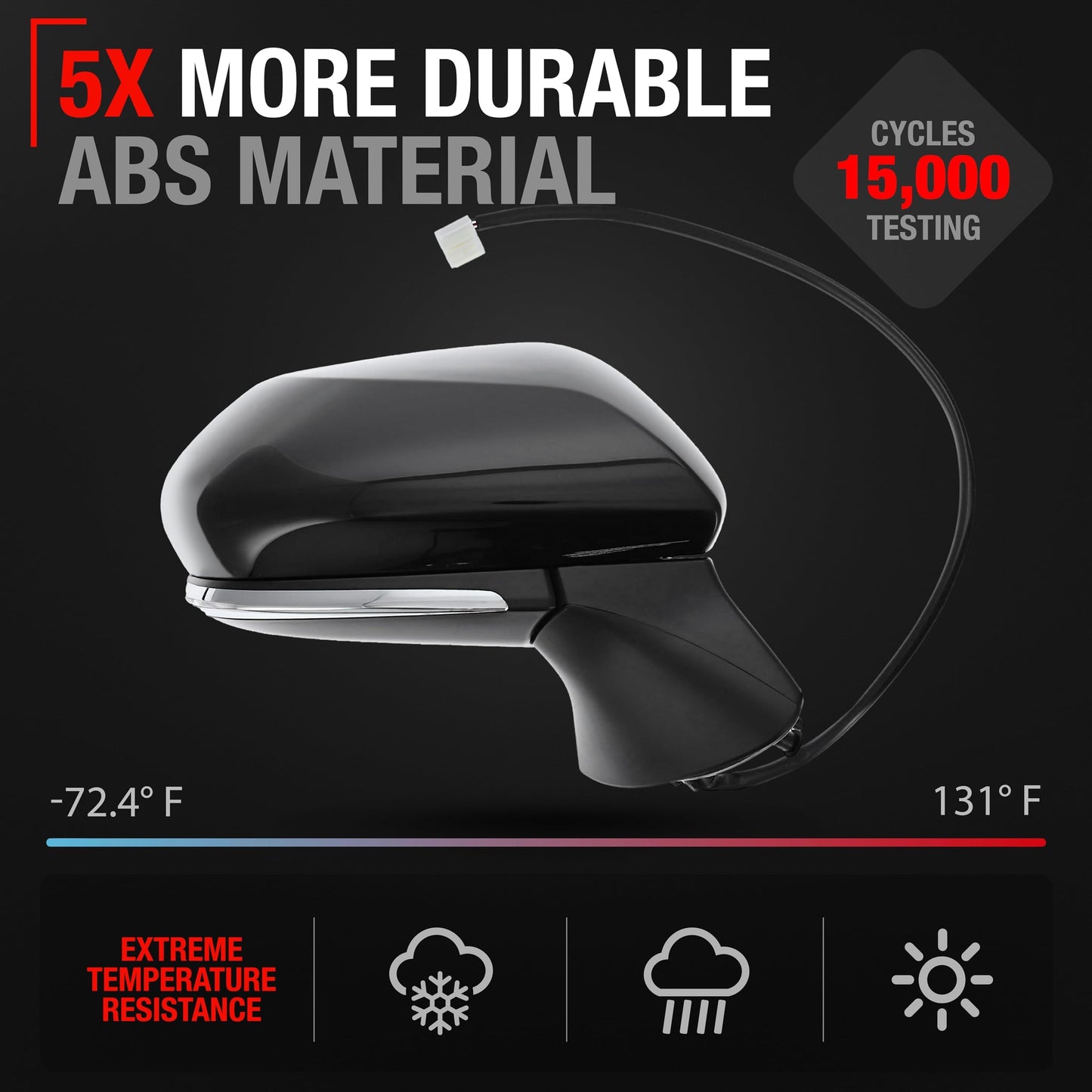 2009-2015 Honda Pilot Driver Side Mirror Replacement - Powered Adjustment, Heated, Manual Fold, Flat Glass - Smooth Black - Driver Side Mirror