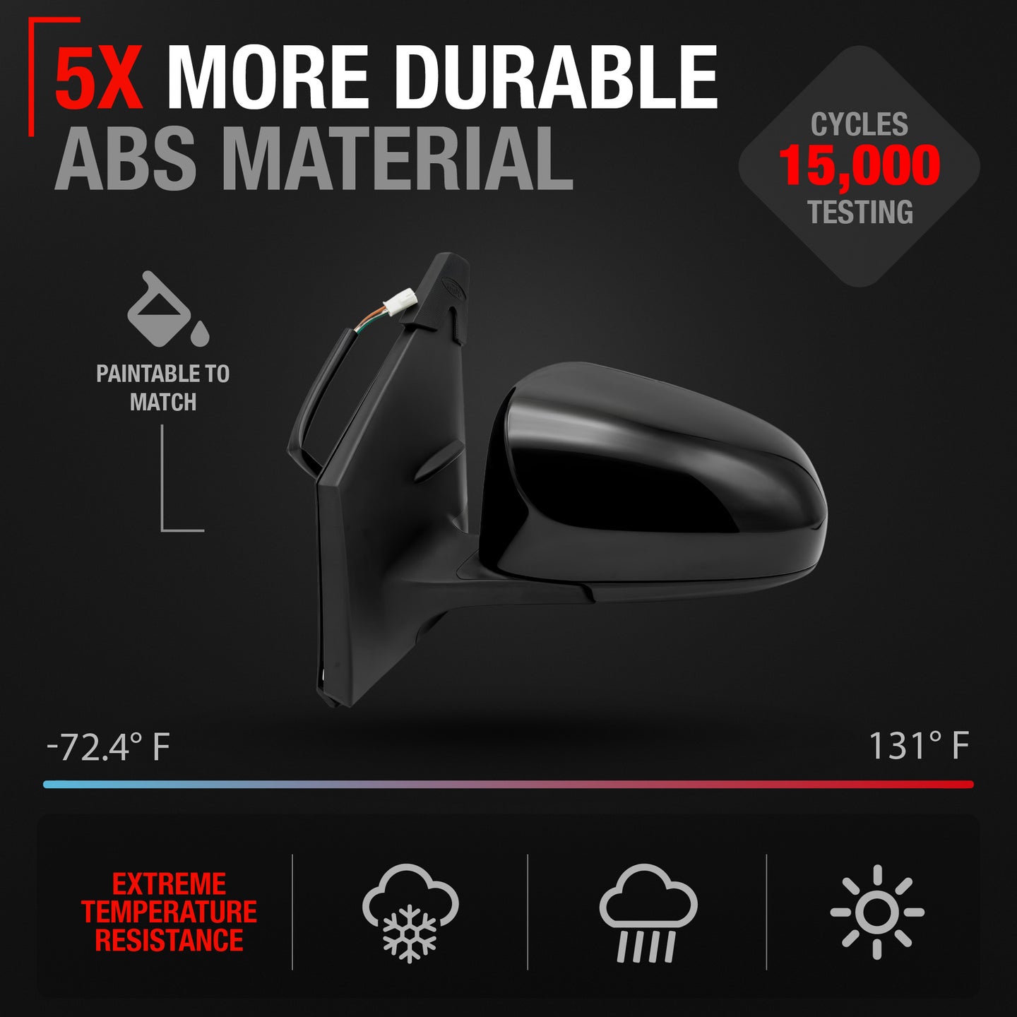 Driver Side Power Adjustable Side View Mirror - Compatible with 2014-2019 Toyota Corolla - Power Adjust, Non-Heated, Manual Folding - Paintable Textured Black Housing - OEM 8794002F21C0 - Driver Side Mirror