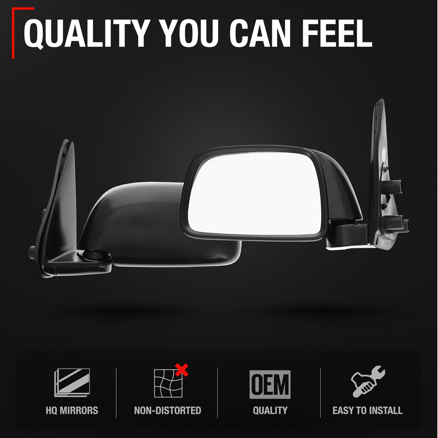 Driver Side Mirror Replacement - Compatible with 1995-1999 Toyota Tacoma - Manual Adjustment, Manual Folding, Flat Glass - Textured Black Cover - OEM 87940-04040, 955449, TO1320116 - Driver Side Mirror