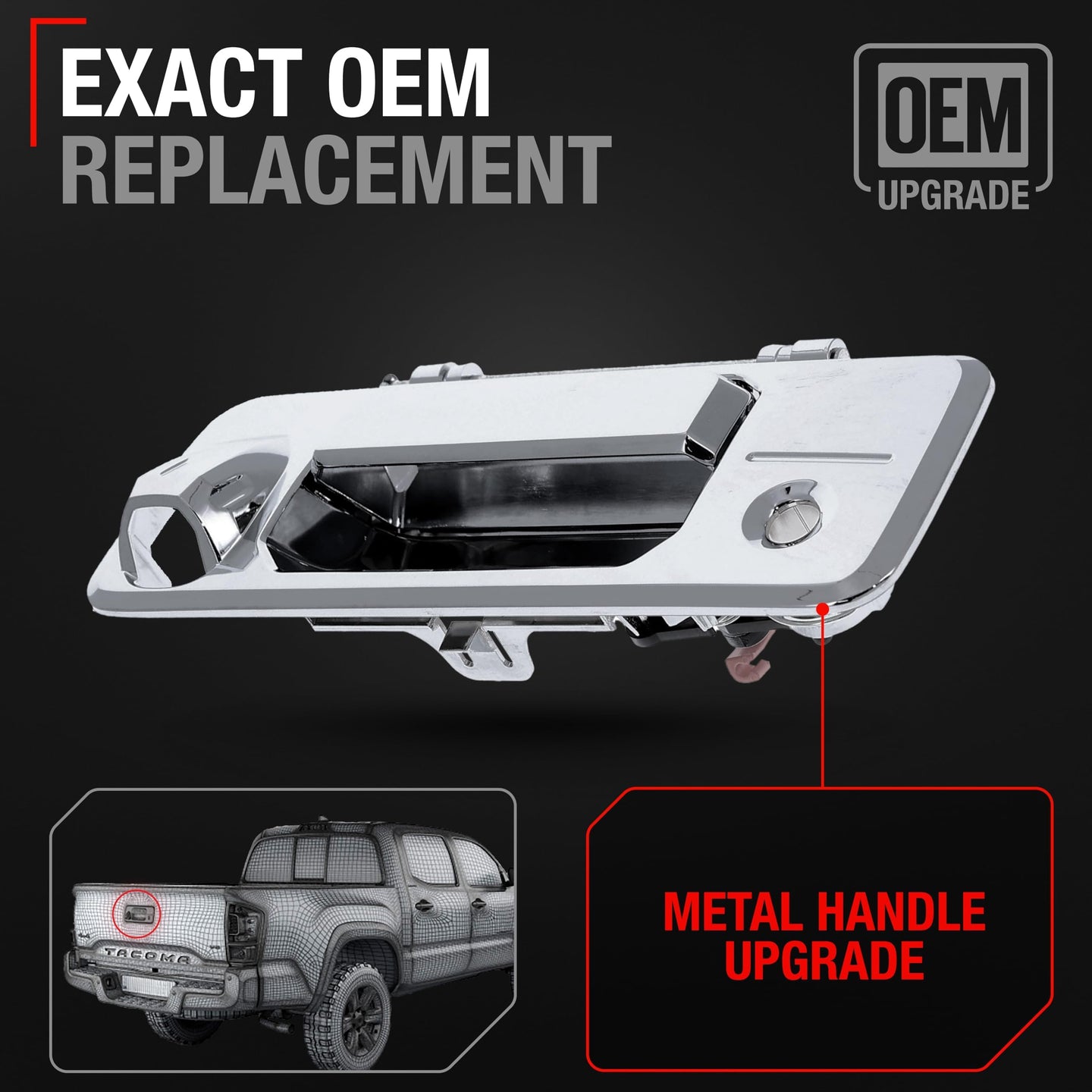 2014-2022 Toyota Tacoma Tundra Tailgate Handle Assembly Upgraded Metal Chrome with Camera and LED Hole - Chrome Tailgate Handle