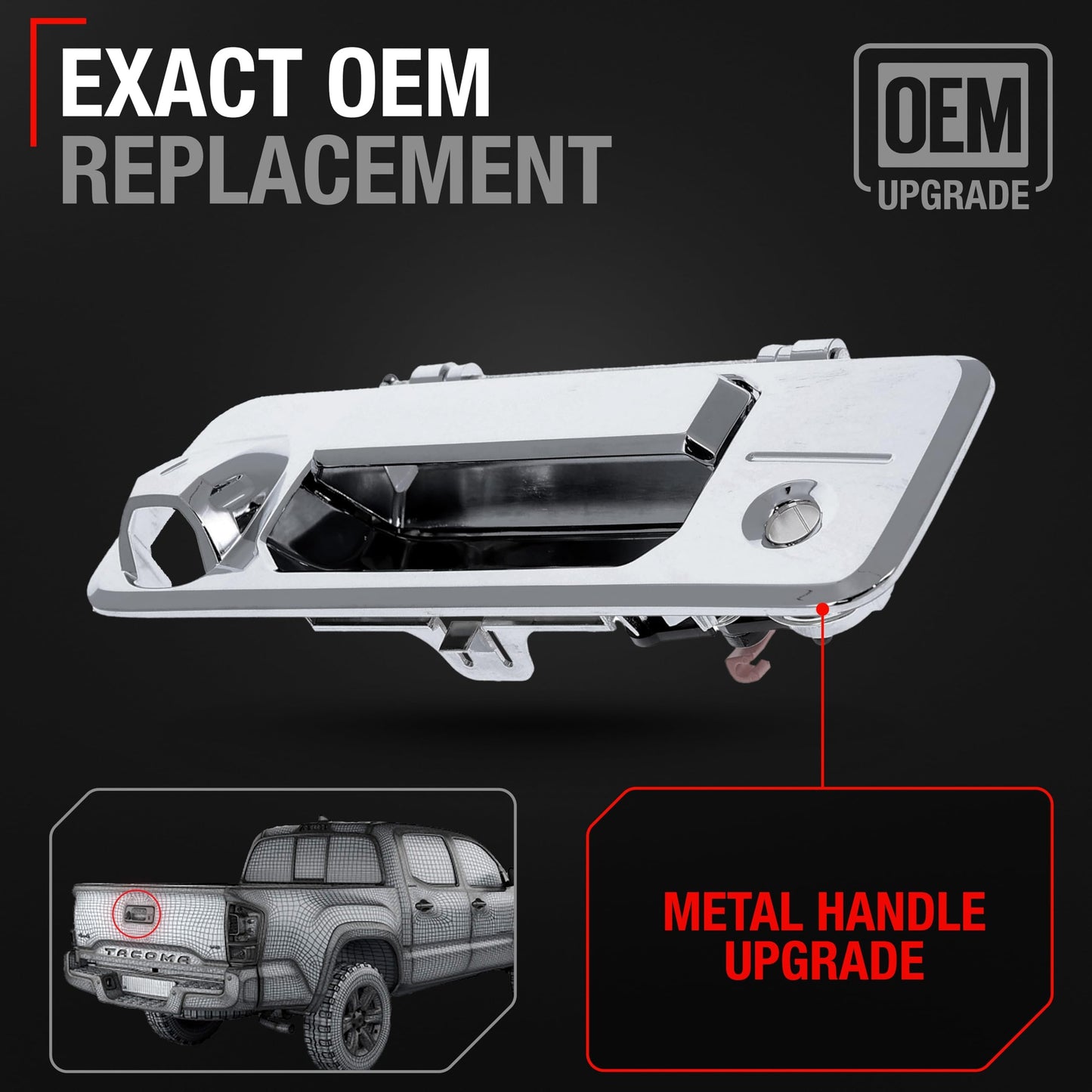 2014-2022 Toyota Tacoma Tundra Tailgate Handle Assembly Upgraded Metal Chrome with Camera and LED Hole - Chrome Tailgate Handle