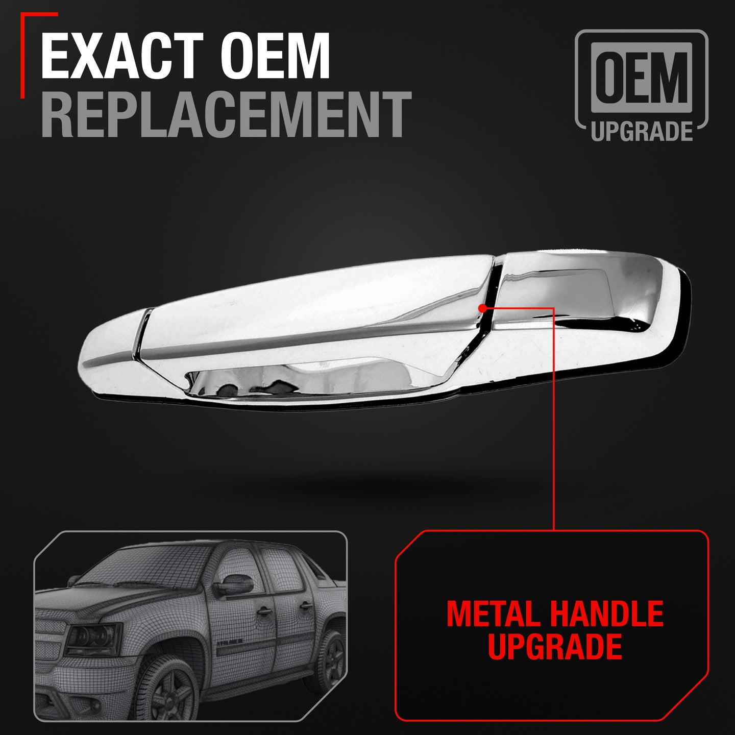 Chevrolet Silverado GMC Sierra Cadillac Escalade Front Passenger Door Handle - All Chrome Finish - Front Passenger Handle without Keyhole