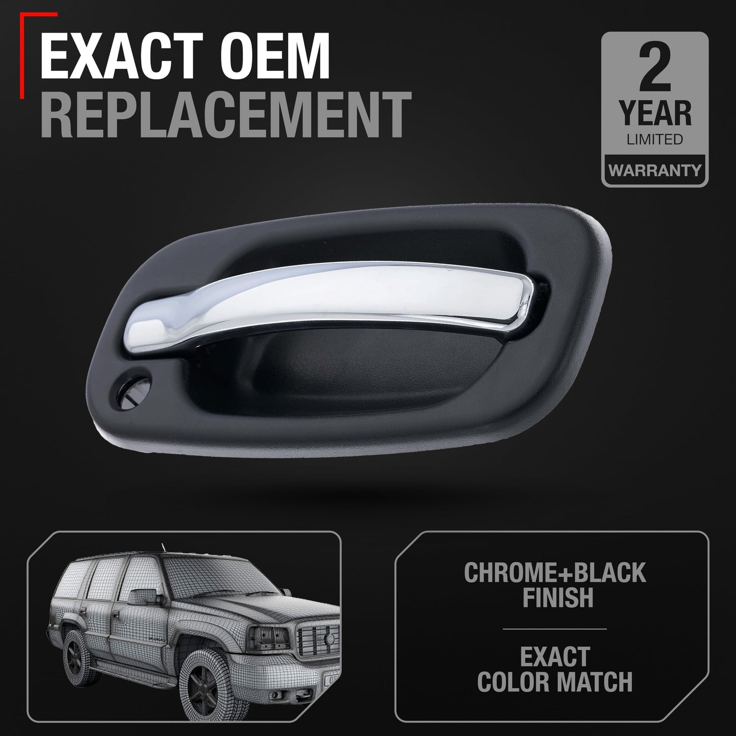 1999-2006 Chevrolet Silverado Suburban Tahoe Avalanche GMC Sierra Yukon Cadillac Escalade Exterior Front Passenger Door Handle - Chrome, Black - Front Right Door Handle