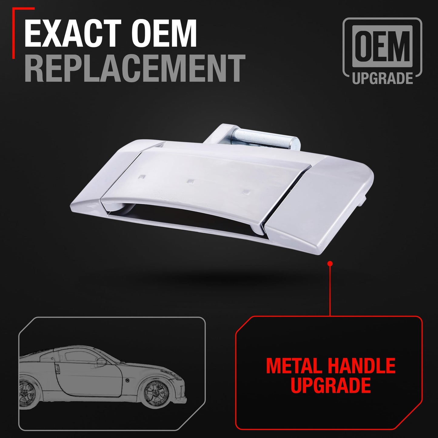 Nissan 350Z Exterior Door Handle, Front Passenger Side - Satin Chrome (Silver), No Keyhole - Passenger Side Handle - Silver