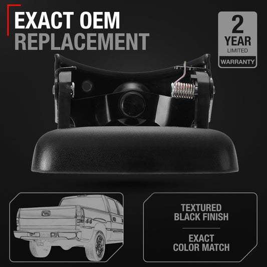 T1A Tailgate Handle Assembly - Compatible with 1999-2007 Chevrolet Silverado 1500, 2500, 3500; 1999-07 GMC Sierra 1500, 2500, 3500 (Classic, HD) - Textured Black, OEM 15997911, C580701, 1915105 - Tailgate Handle