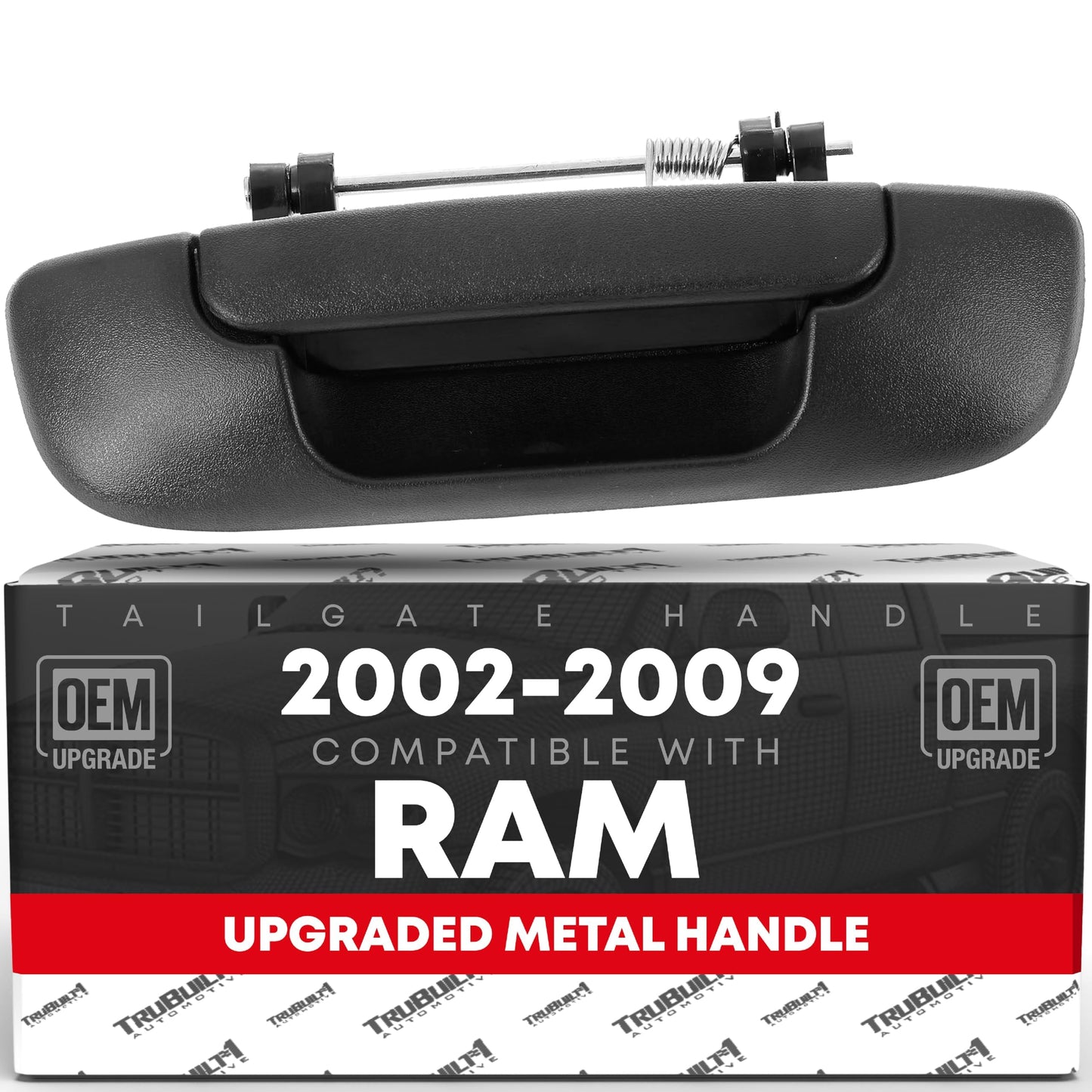 2002-2009 Dodge Ram Tailgate Handle Assembly Replacement, Upgraded Metal - Liftgate Latch Handle Replacement - Textured Black Body, Plastic Housing - Texture Tailgate Handle