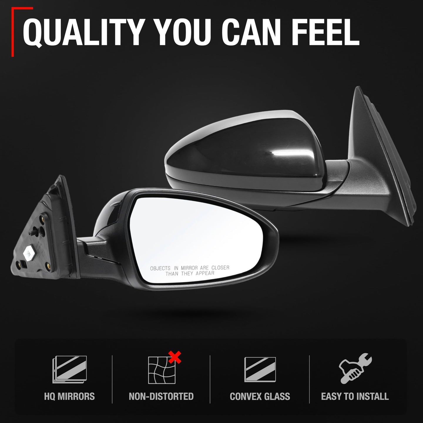 2019-2024 Kia Forte Passenger Side Mirror Replacement Powered Manual Fold Convex Glass Smooth Black - Passenger Side Mirror