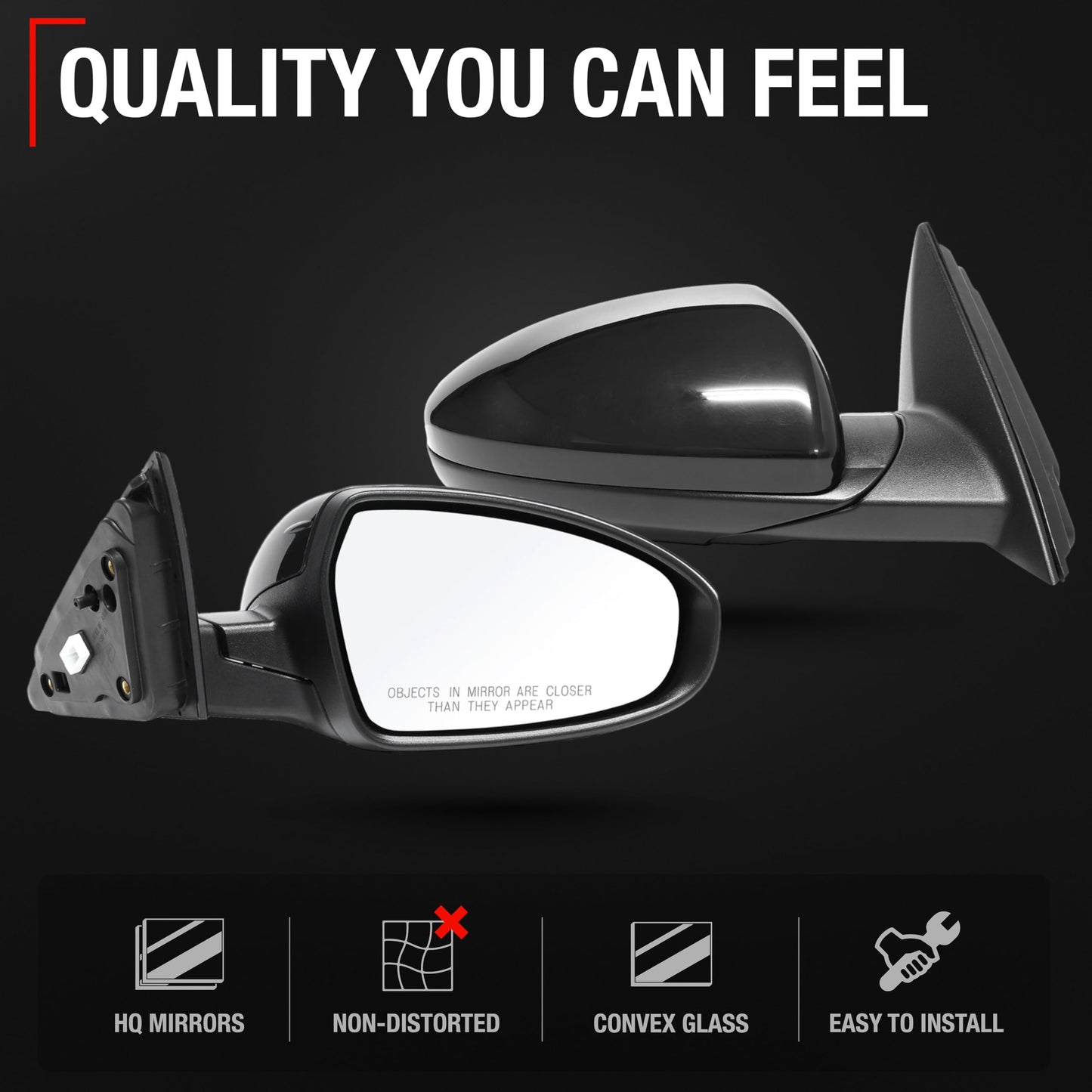 2019-2024 Kia Forte Passenger Side Mirror Replacement Powered Manual Fold Convex Glass Smooth Black - Passenger Side Mirror