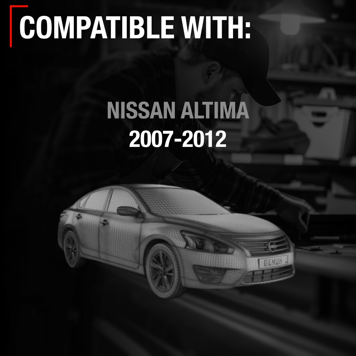 2007-2012 Nissan Altima Sedan Passenger Side Mirror Replacement Powered Adjustment Non-Foldable Convex Glass Smooth Black - Passenger Side Mirror