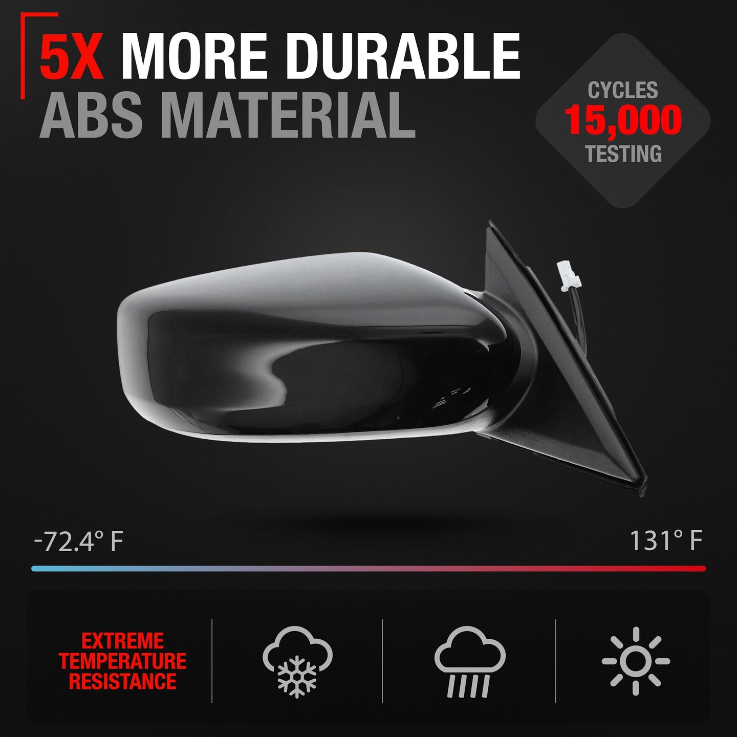 2013-2018 Nissan Altima Sedan Passenger Side Mirror Replacement - Powered Adjustable Non-Foldable Convex Glass Black Cover - Passenger Side Mirror