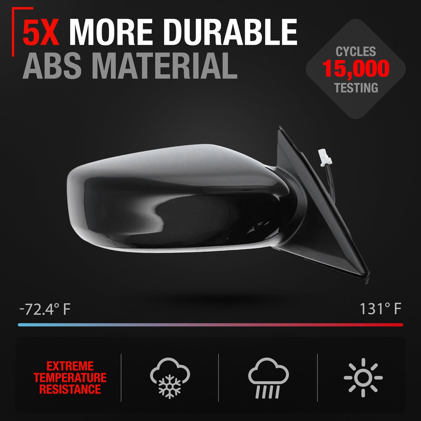 2013-2018 Nissan Altima Sedan Passenger Side Mirror Replacement - Powered Adjustable Non-Foldable Convex Glass Black Cover - Passenger Side Mirror