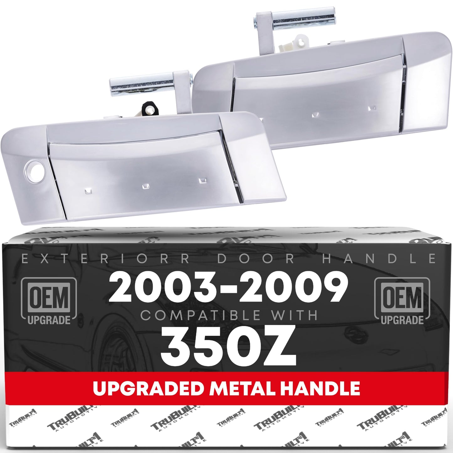 2003-2009 Nissan 350Z Exterior Front Driver and Passenger Door Handle - Satin Chrome - Driver + Passenger Side Handle - Silver