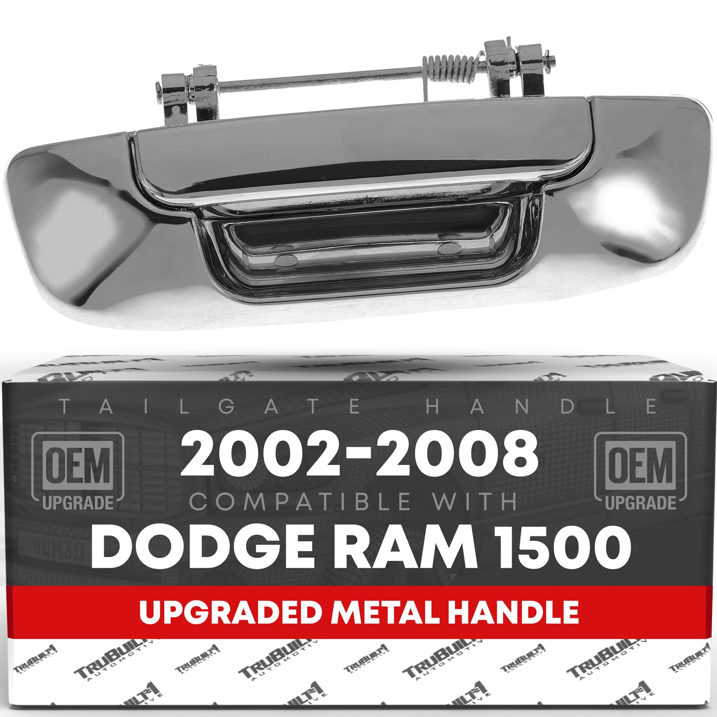 2002-2008 Dodge Ram 1500, 2003-2009 Dodge Ram 2500, 3500 Tailgate Handle Assembly, Upgraded Metal - Exterior Tailgate Latch, All Chrome - Chrome Tailgate Handle