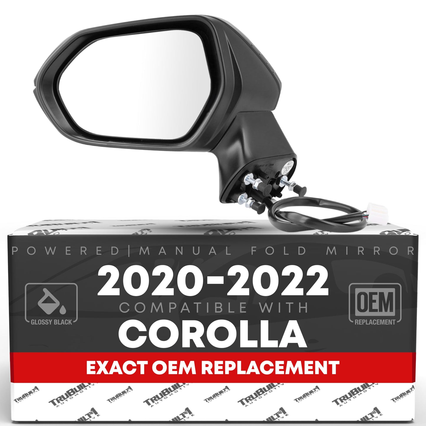 2020-2022 Toyota Corolla Driver Side Mirror Replacement Powered Manual Fold Heated Flat Glass Smooth Black - Driver Side Mirror