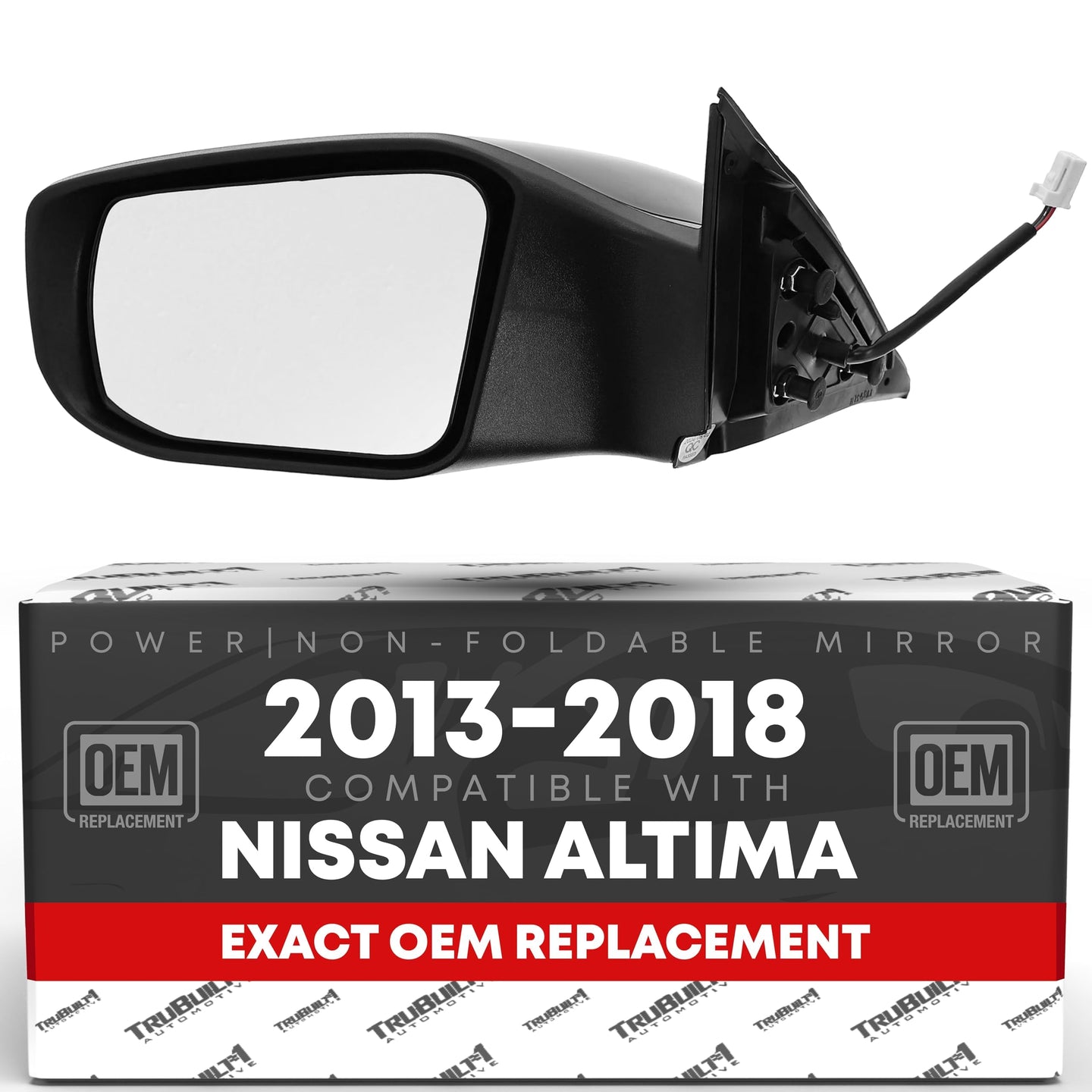 2013-2018 Nissan Altima Sedan Driver Side Mirror Replacement - Power Adjustment Non-Foldable Flat Glass Black Cover - Driver Side Mirror