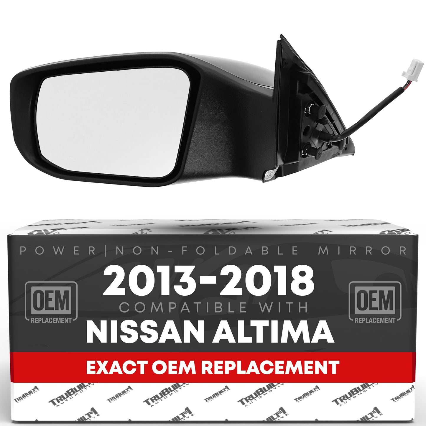 2013-2018 Nissan Altima Sedan Driver Side Mirror Replacement - Power Adjustment Non-Foldable Flat Glass Black Cover - Driver Side Mirror