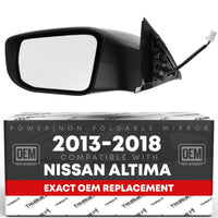 2013-2018 Nissan Altima Sedan Driver Side Mirror Replacement - Power Adjustment Non-Foldable Flat Glass Black Cover - Driver Side Mirror