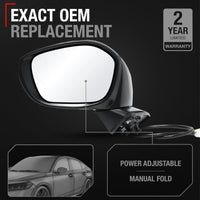 2022-2024 Honda Civic Driver Side Mirror Replacement Powered Manual Fold Flat Glass Smooth Black - Driver Side Mirror